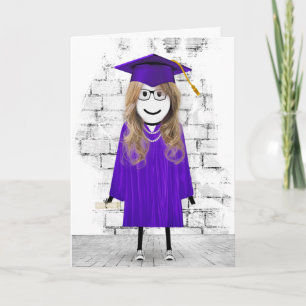 Stick Girl Afstuderen met Hair en Diploma Kaart