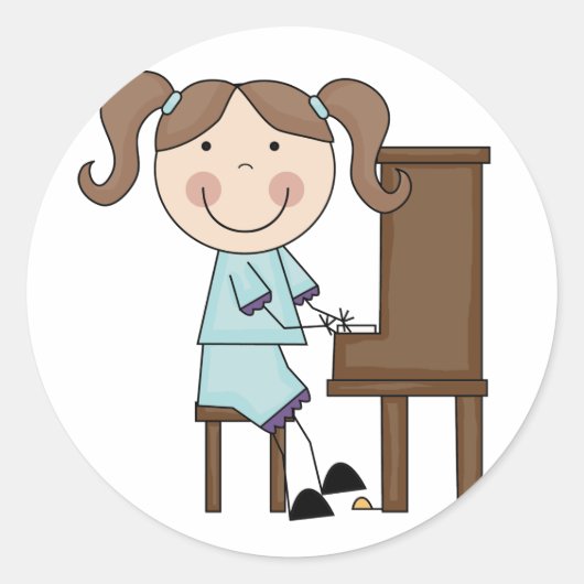 Stick Girl die Piano afspeelt Ronde Sticker (Voorkant)