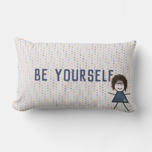 Stick Girl in Denim Dress met Quote Kussen