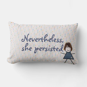 Stick Girl in Denim Dress met Quote Kussen