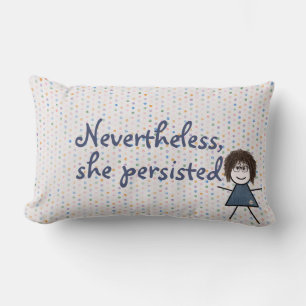 Stick Girl in Denim Dress met Quote Kussen