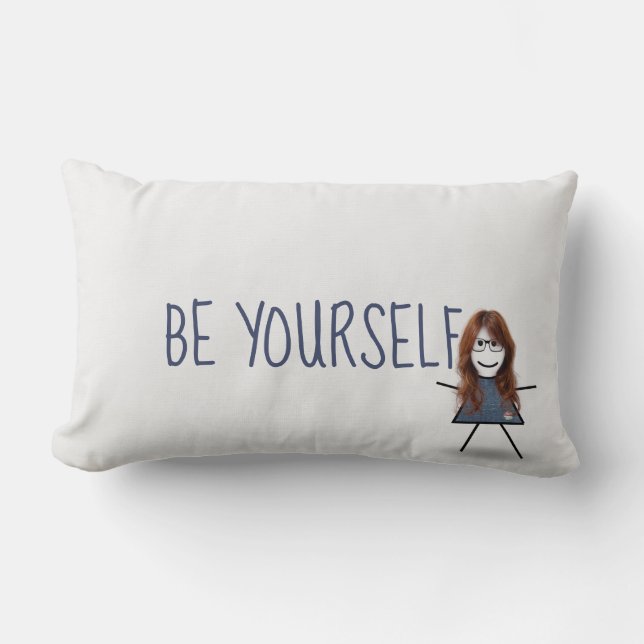 Stick Girl in Denim Dress met Quote Kussen (Voorkant)