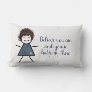 Stick Girl in Denim Dress met Quote Kussen