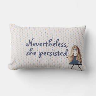 Stick Girl in Denim Dress met Quote Kussen