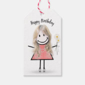 Stick Girl in Gingham Dress Cadeaulabel (Voorkant)