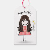 Stick Girl in Gingham Dress Cadeaulabel (Voorkant)