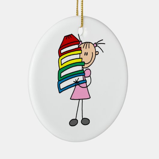 Stick Girl met boeken Keramisch Ornament (Rechts)