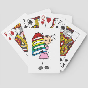 Stick Girl met boeken Pokerkaarten