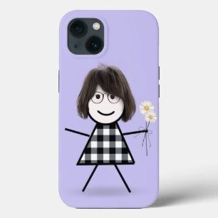 Stick Girl met Daisies iPhone 13 Hoesje