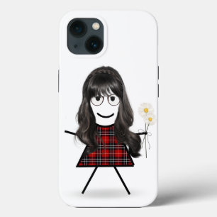 Stick Girl met Daisies iPhone 13 Hoesje