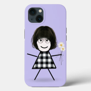 Stick Girl met Daisies iPhone 13 Hoesje