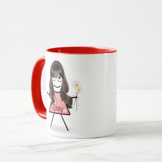 Stick Girl met Daisies en Inspirerend Quote Mok (Voorkant links)