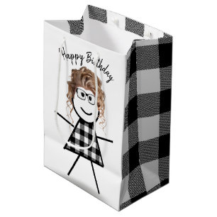 Stick Girl met Hair en Buffalo Pset Pattern Medium Cadeauzakje