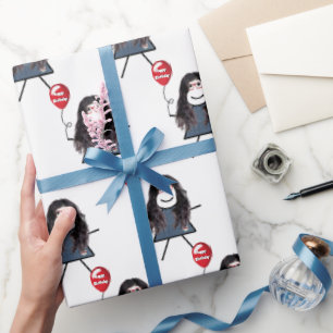 Stick Girl met Red Birthday ballon Cadeaupapier