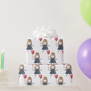 Stick Girl met Red Birthday ballon Cadeaupapier