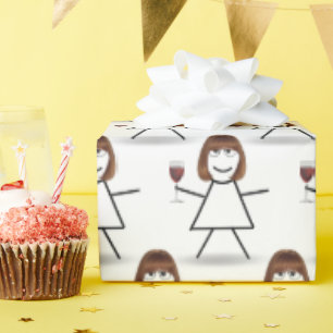 Stick Girl met rode wijn Cadeaupapier