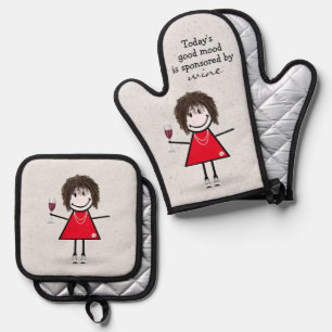 Stick Girl met wijn en Sneakers Ovenwant & Pannenlap Set