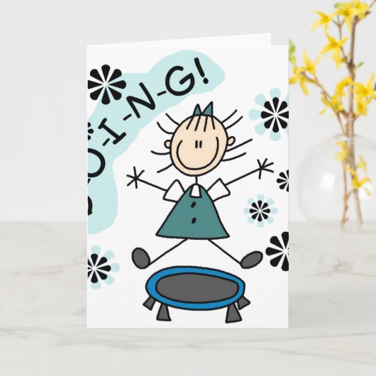 Stick Girl op trampoline Kaart (Gele Bloem)