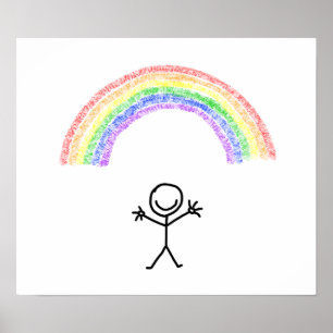 Stick man sous une affiche arc-en-ciel
