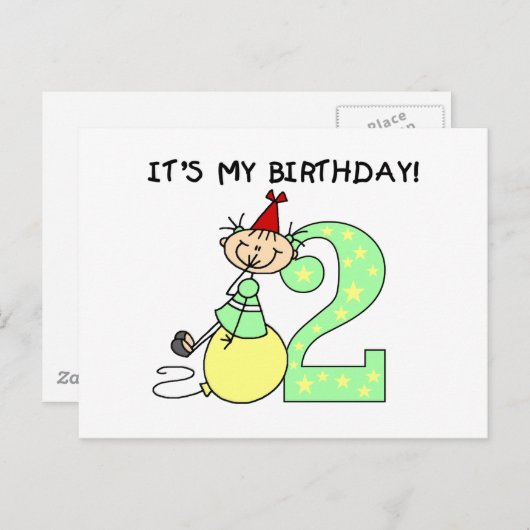 Stick Meisje 2e Verjaardag Tshirts en geschenken Briefkaart (Voorkant / Achterkant)