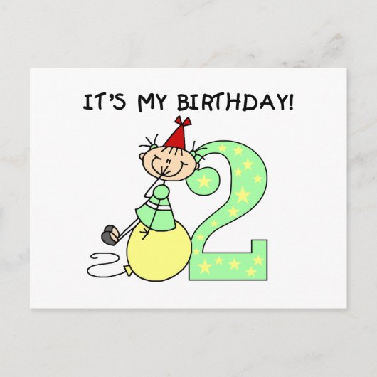 Stick Meisje 2e Verjaardag Tshirts en geschenken Briefkaart (Voorkant)