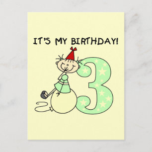 Stick Meisje 3e Verjaardag Tshirts en geschenken Briefkaart