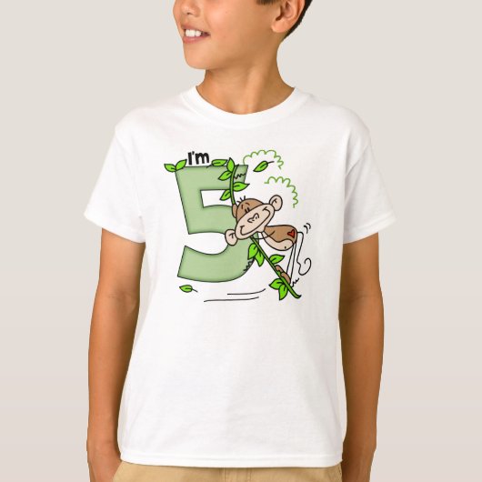 Stick Monkey Swing 5e verjaardag T-shirt (Voorkant)