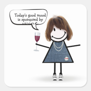 Stick Party Girl in Sneakers met Wine Square Sti Vierkante Sticker