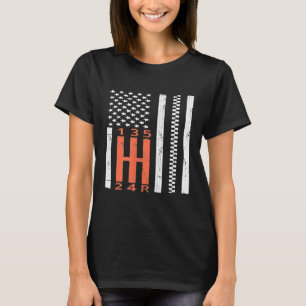 Stick Shift American Flag Manual Transmission Gear T-shirt