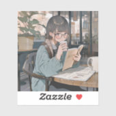 Sticker カフェで勉強するJKシール|寿司娘 GenerativeAI (Feuille)