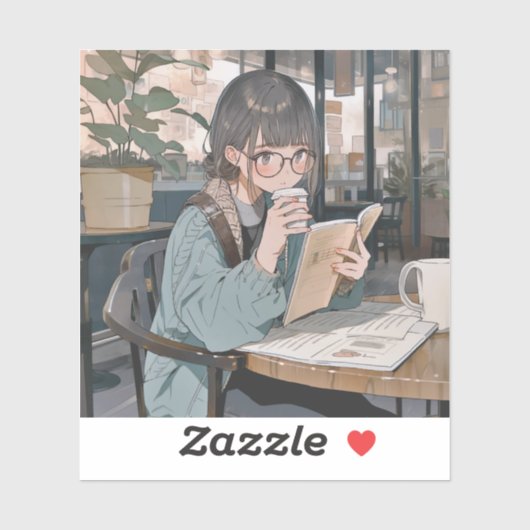 Sticker カフェで勉強するJKシール|寿司娘 GenerativeAI (Feuille)