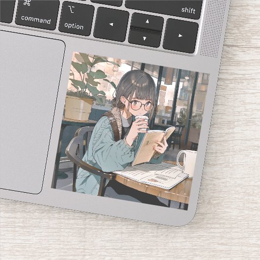 Sticker カフェで勉強するJKシール|寿司娘 GenerativeAI (Détail)