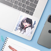 Sticker シール｜あっかんベーJK｜寿司娘 GenerativeAI (Ordinateur portable avec iPhone)