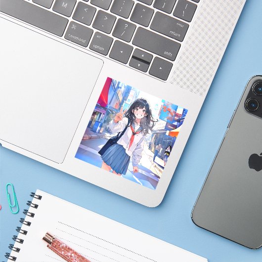 Sticker シール Seal｜寄り道JK 寿司娘 GenerativeAI (Ordinateur portable avec iPhone)