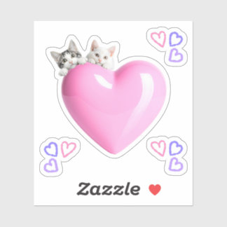 STICKER ハートにちょこんと乗るかわいい猫たちのカスタムカットビニールシール♡
