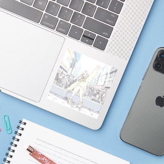 Sticker 手を振るJKシール|寿司娘 Seal GenerativeAI (Ordinateur portable avec iPhone)