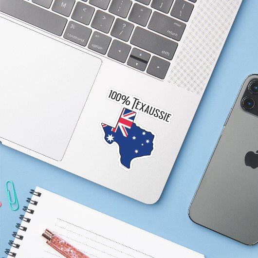 Sticker 100% Texaussie Custom-Cut Vinyl (Ordinateur portable avec iPhone)