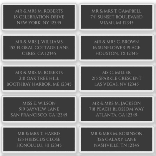 Sticker 10 Nom Adresse de l'invité individuel Noir (Devant)