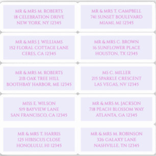 Sticker 10 Nom de l'invité individuel Adresse Lavande myst