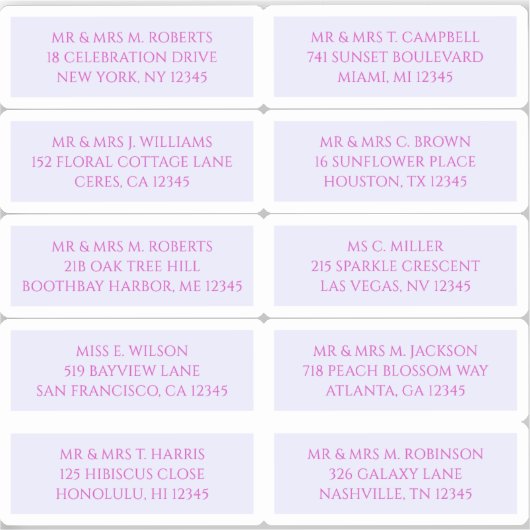 Sticker 10 Nom de l'invité individuel Adresse Lavande myst (Recto)