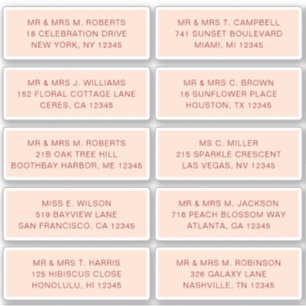 Sticker 10 Nom de l'invité individuel Adresse Mariage de l