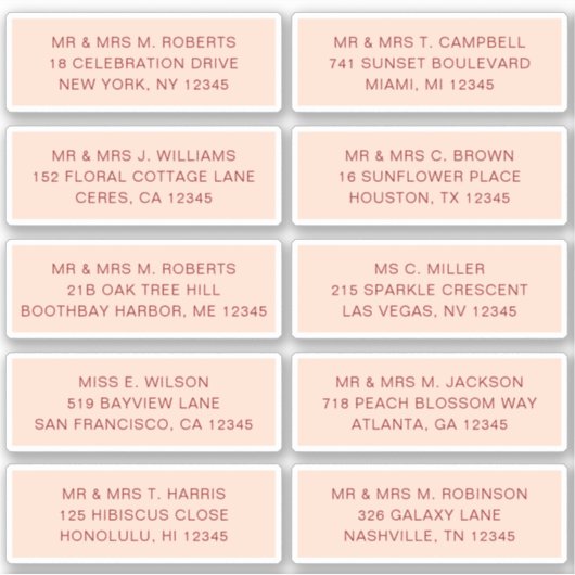 Sticker 10 Nom de l'invité individuel Adresse Mariage de l (Devant)