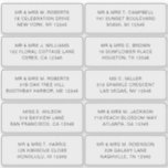 Sticker 10 Nom de l'invité individuel Adresse Mariage de l<br><div class="desc">10 Nom de l'invité individuel Adresse Mariage Stickers Script blanc dispose de 10 autocollants avec votre nom d'invité individuel et adresse sur chaque autocollant en écriture noire typographie sur un arrière - plan transparent. Parfait pour les invitations de mariage, Noël et Cartes de fin de année, les invitations de fête,...</div>