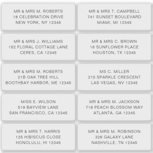 Sticker 10 Nom de l'invité individuel Adresse Mariage de l (Devant)