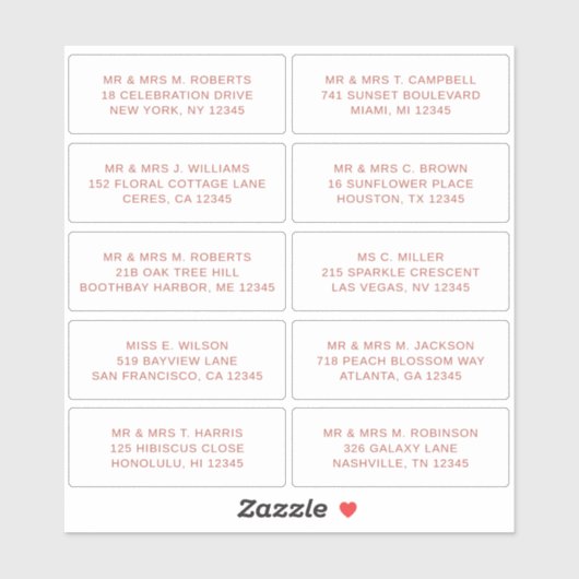 Sticker 10 Nom de l'invité individuel Adresse Mariage de l (Feuille)