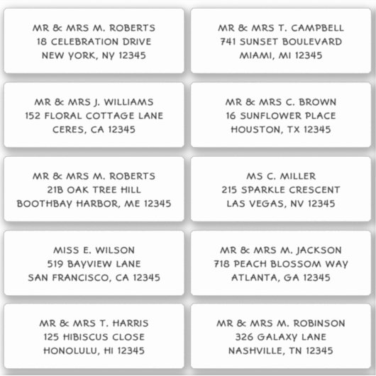 Sticker 10 Nom de l'invité individuel Adresse Mariage de l (Devant)