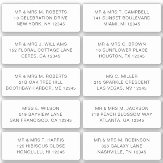 Sticker 10 Nom de l'invité individuel Adresse Mariage de l (Devant)