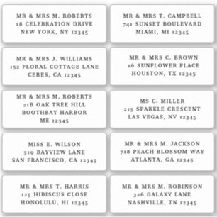 Sticker 10 Nom de l'invité individuel Adresse Mariage de l