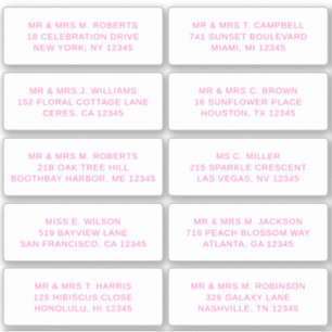 Sticker 10 Nom de l'invité individuel Adresse Mariage de l