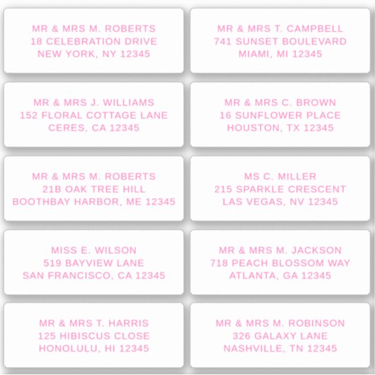 Sticker 10 Nom de l'invité individuel Adresse Mariage de l (Devant)